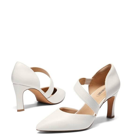 DREAM PAIRS Faux Leather White Closed Pointed Toe D'Orsay Heel Pump women 11 - Picture 3 of 8